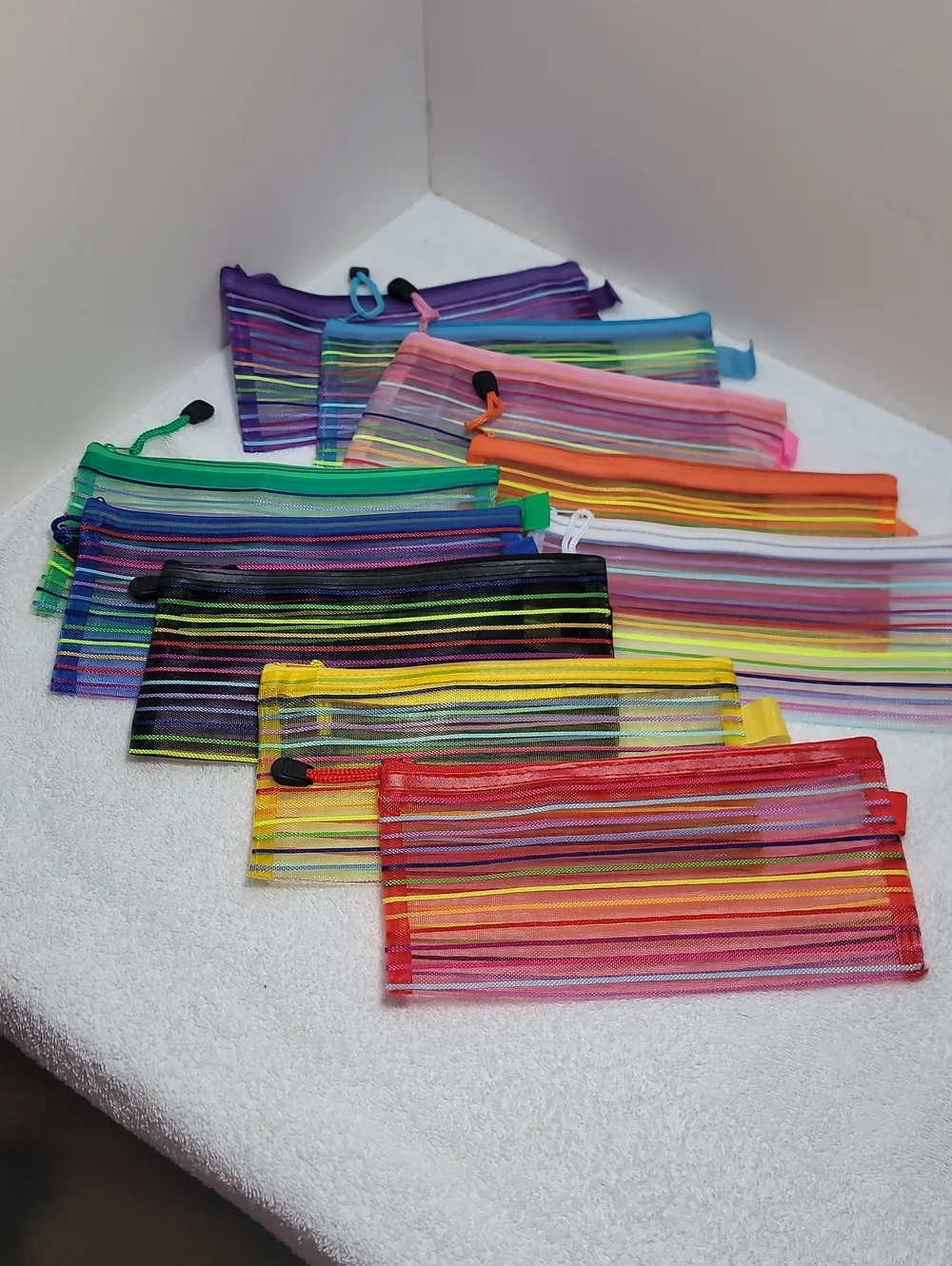 Set Of 10 Multicolor Striped Mesh Pencil Pouch -  Accessories NWOT